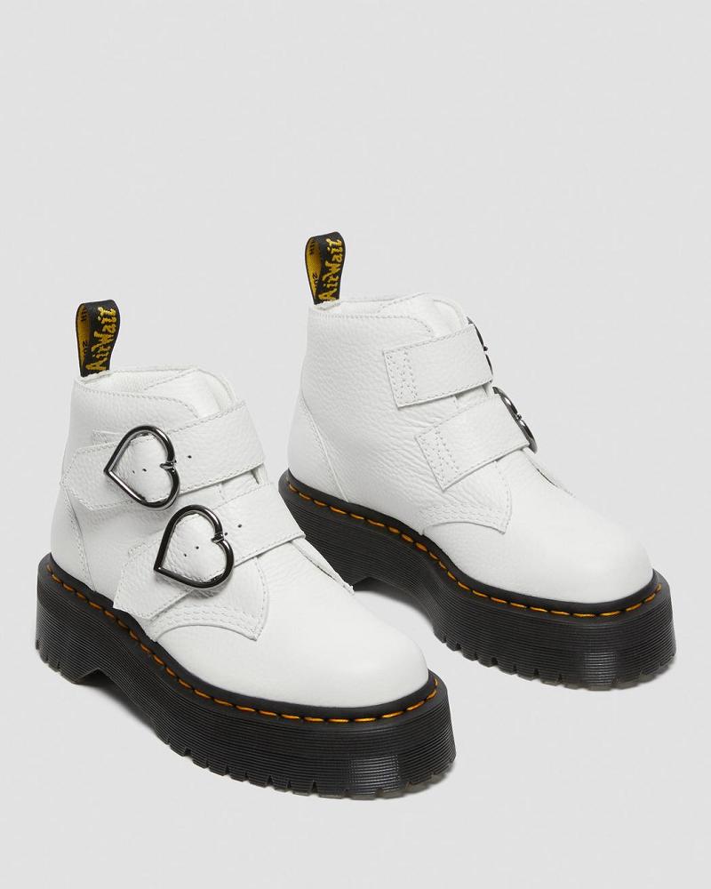 White Women's Dr Martens Devon Heart Leather Platform Boots | CA 237PJJ